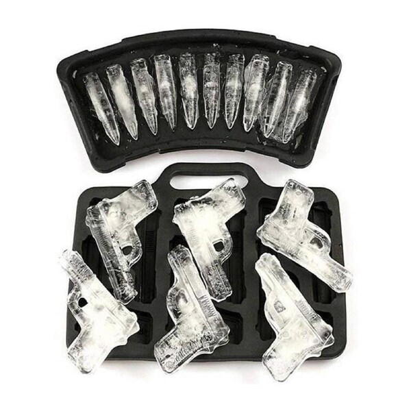 Nevenka 2 Pcs Handgun & Bullet Ice Cube Trays Great for Whiskey Cocktails
