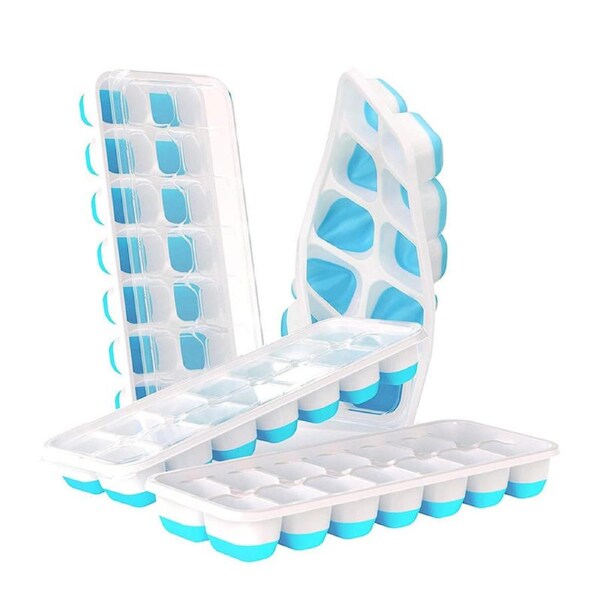 Nevenka 4 Pcs Ice Cube Trays with Lid Stackable for Baby Food Coffee-Blue