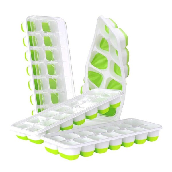 Nevenka 4 Pcs Ice Cube Trays with Lid Stackable for Baby Food Coffee-Green