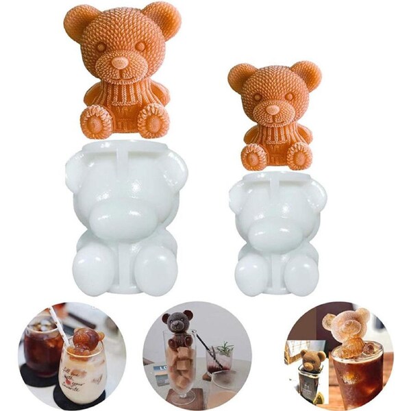 Nevenka 2 Pcs 3D Bear Ice Cube Molds Silicone Reusable for Coffee Milk Tea