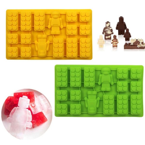 Nevenka 2 Pcs Minifigure Bricks Ice Trays for Melted Chocolate & Crayons-A
