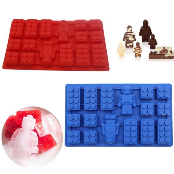 Nevenka 2 Pcs Minifigure Bricks Ice Trays for Melted Chocolate & Crayons-B