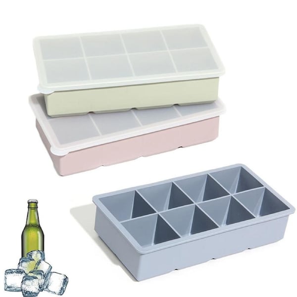 Nevenka 3 Pcs Silicone Ice Cube Trays with Removable Lid for Cocktail-8 Cavity