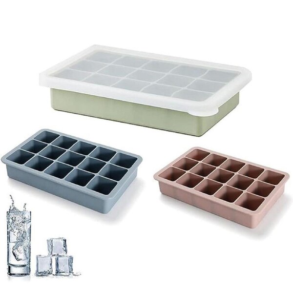 Nevenka 3 Pcs Silicone Ice Cube Trays with Removable Lid for Cocktail-15 Cavity