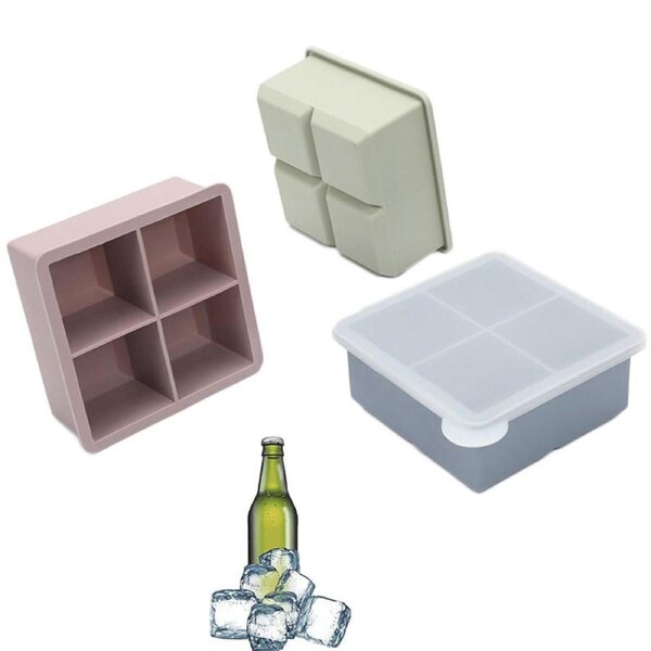 Nevenka 3 Pcs Silicone Ice Cube Trays with Removable Lid for Cocktail-4 Cavity