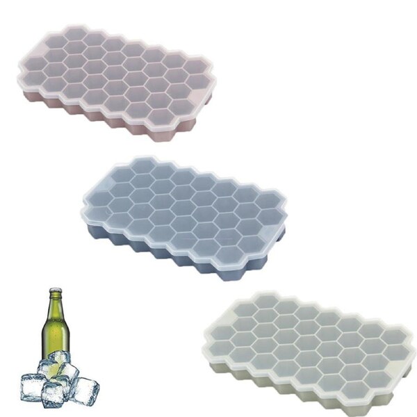 Nevenka 3 Pcs Ice Cube Trays Honeycomb Shaped with Lid for Cocktail