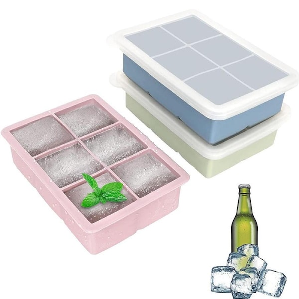 Nevenka 3 Pcs Silicone Ice Cube Trays with Removable Lid for Cocktail-6 Cavity