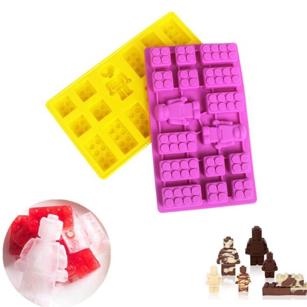 Nevenka 2 Pcs Minifigure Bricks Ice Trays for Melted Chocolate & Crayons-C
