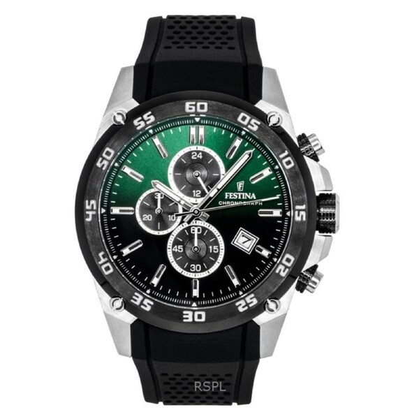 Festina The Originals Chronograph Quartz F20330-B Mens Watch Rubber Strap Green Dial Date Display 100M