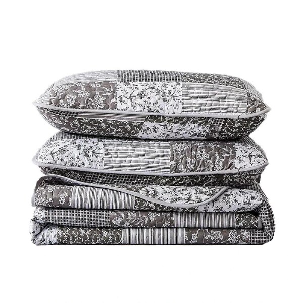 Bedspread Quilts Coverlet Bedding Set - Grey Patchwork Bohemian