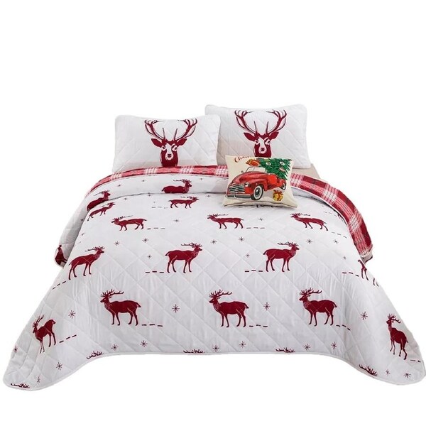 Bedspread Quilts Coverlet Bedding Set - Christmas Deer Bohemian