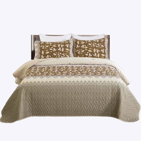 Design 11 Queen King Size Quilted Bedspread Set Floral Checked