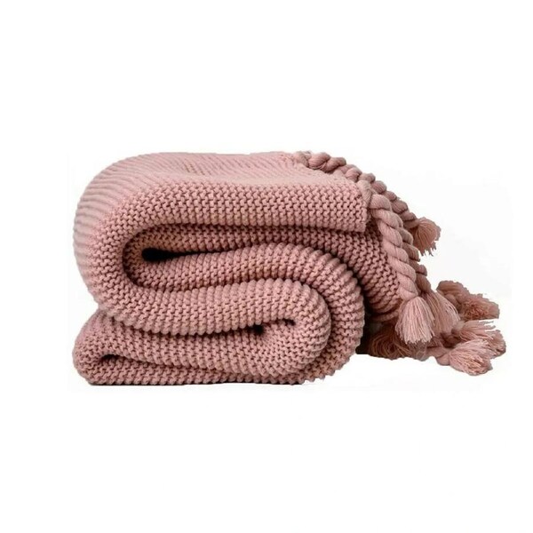 Pink Knitting Throw Rugs Sofa Couch Bedding Tassel 130 x 170 cm