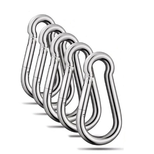 Stainless Steel Spring Snap Hook Carabiner Clips Heavy Duty Climbing - 5pcs