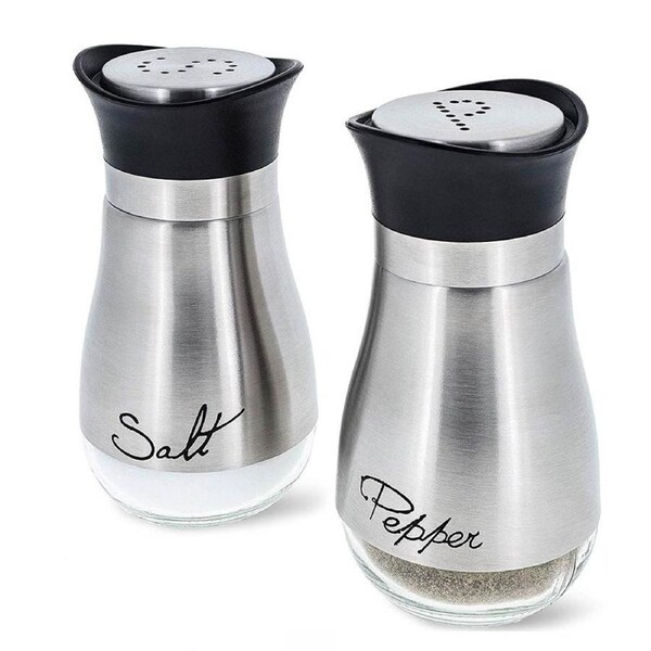 2pcs Premium Salt Pepper Shakers Set Stainless Steel Glass Pepper Shaker