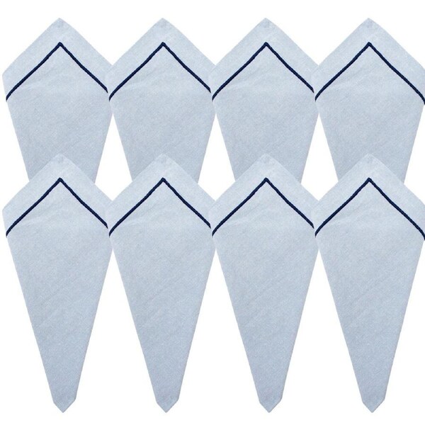 8PK LVD Stonewashed Chambray Cotton Reusable Table Napkin 45x45cm Nautical Navy