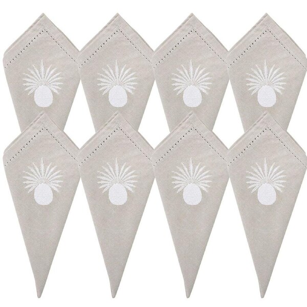 8PK LVD Stonewashed Chambray Cotton Reusable Napkin 45x45cm White Pineapple