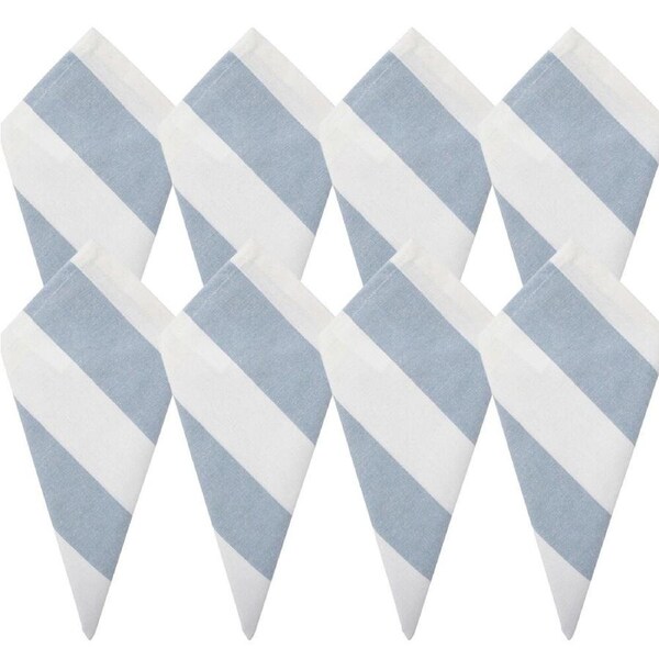 8PK LVD Stonewashed Chambray Cotton Striped Reusable Napkin 45x45cm Blue