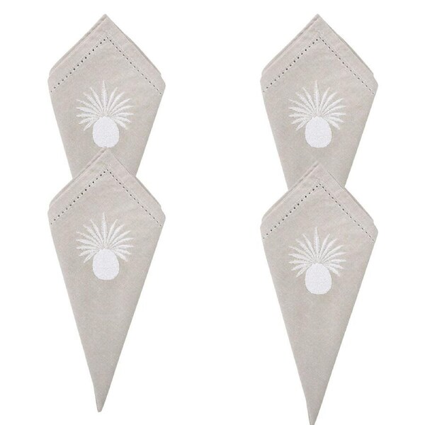 4PK LVD Stonewashed Chambray Cotton Reusable Napkin 45x45cm White Pineapple