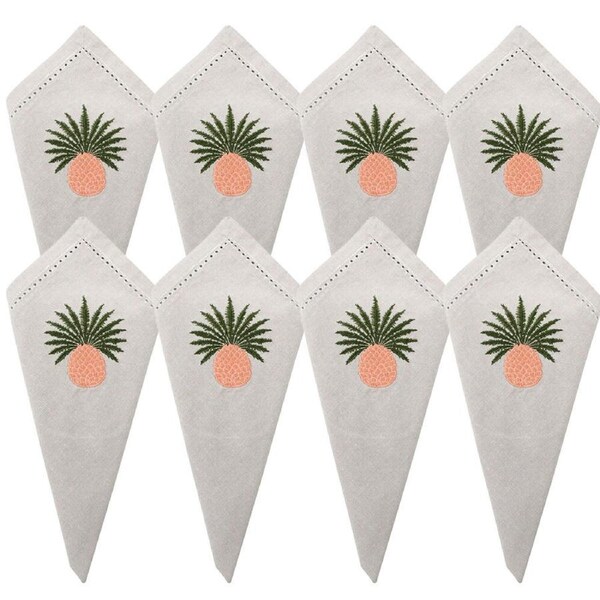 8PK LVD Stonewashed Chambray Cotton Reusable Table Napkin 45x45cm Pineapple