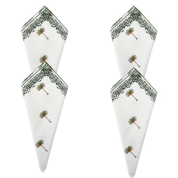 4PK LVD 100% Soft Cotton Reusable Table Napkin 45x45cm Palm Green/White