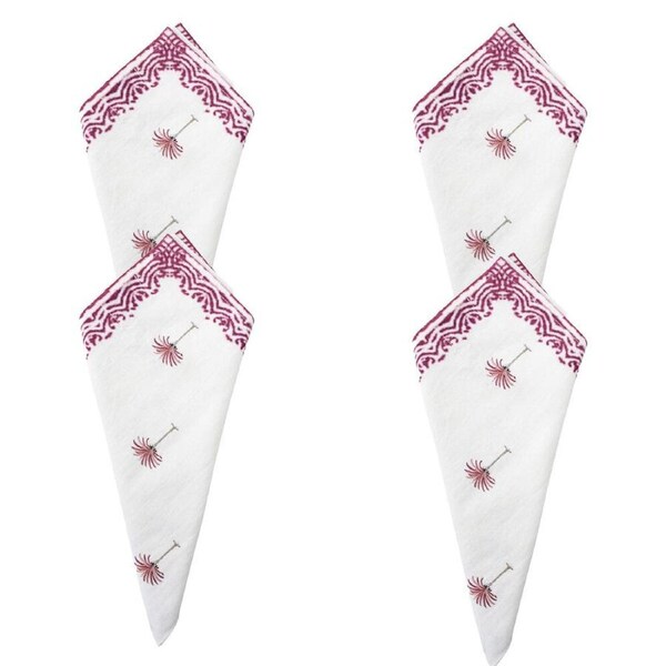 4PK LVD 100% Soft Cotton Reusable Table Napkin 45x45cm Plum Berry Palm/White