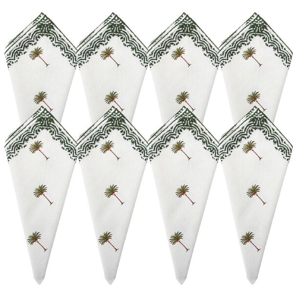 8PK LVD 100% Soft Cotton Reusable Table Napkin 45x45cm Palm Green/White