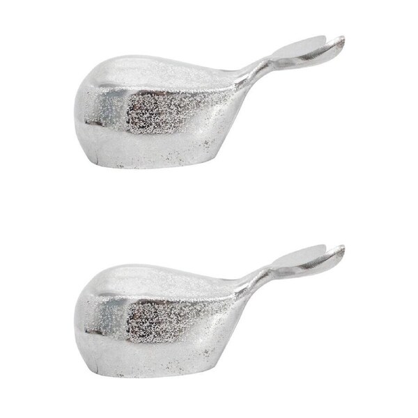 2PK LVD Medium Metal Nautical Moby Whale Home Decoration 16x5.5cm Silver