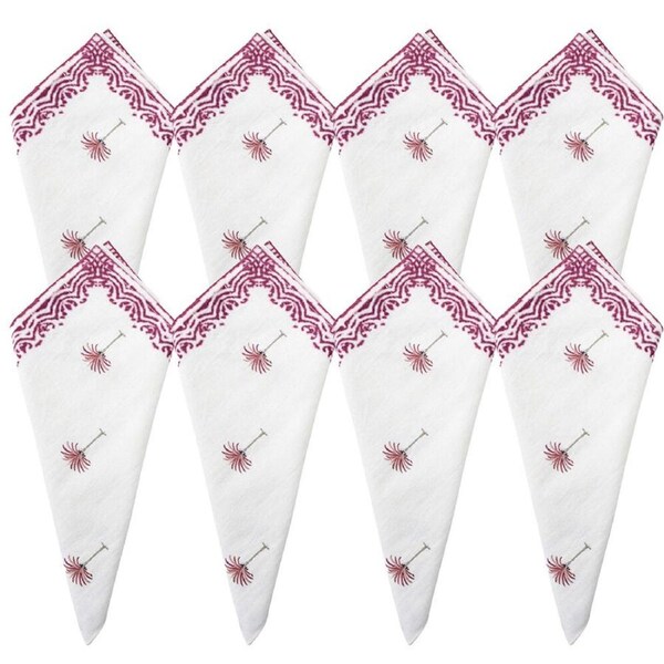 8PK LVD 100% Soft Cotton Reusable Table Napkin 45x45cm Plum Berry Palm/White