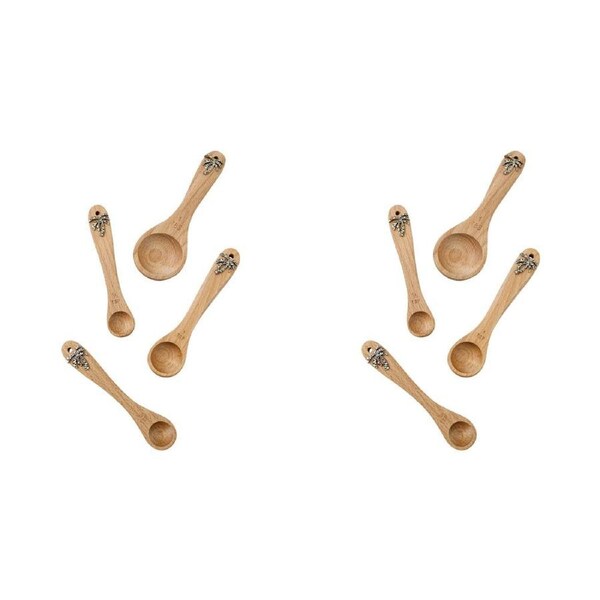 2PK LVD Acacia Wood/Metal Measuring Baking Spoon Set 16x3cm Palm Silver