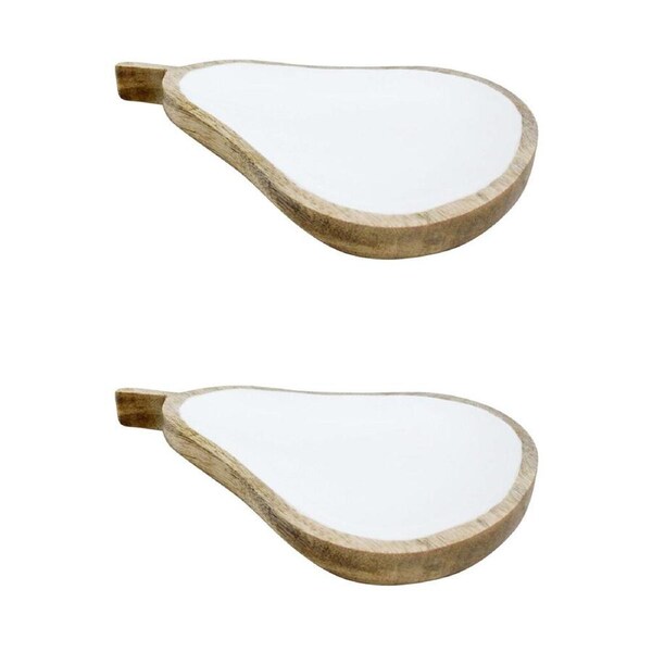 2PK LVD Wooden Pear Trinket Storage Display Vanity Tray 25x18cm Brown/Ivory