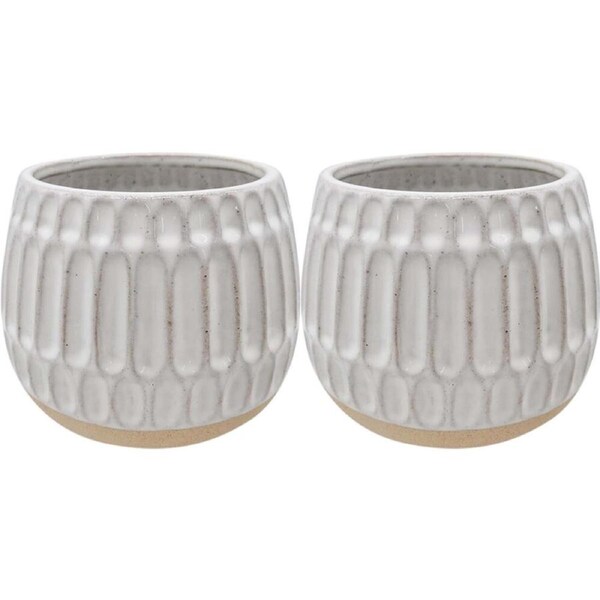 2PK LVD Ceramic Stoneware Planter Pot Honeycomb Large 16.3x14.5cm White