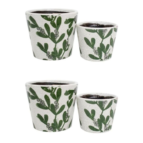 2x 2pc LVD Terracotta Indoor Decorative Planter Pot Set 16x14cm/12x10cm Leaves