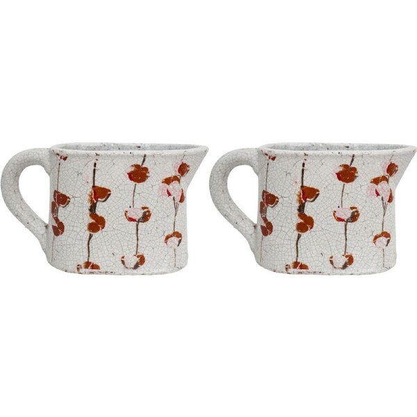 2PK LVD Terracotta Kitchen Cotton Squat Pitcher Jug/Vase 28x11cm White/Red