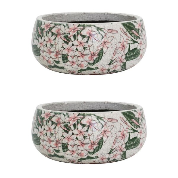 2PK LVD Terracotta Outdoor Decorative Round Planter Pot 24x11cm Frangipani