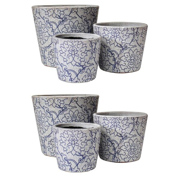 2x 3pc LVD Terracotta Planter Pot Set 15.5x14cm/12x10cm /9x8.5cm Fleur Blue
