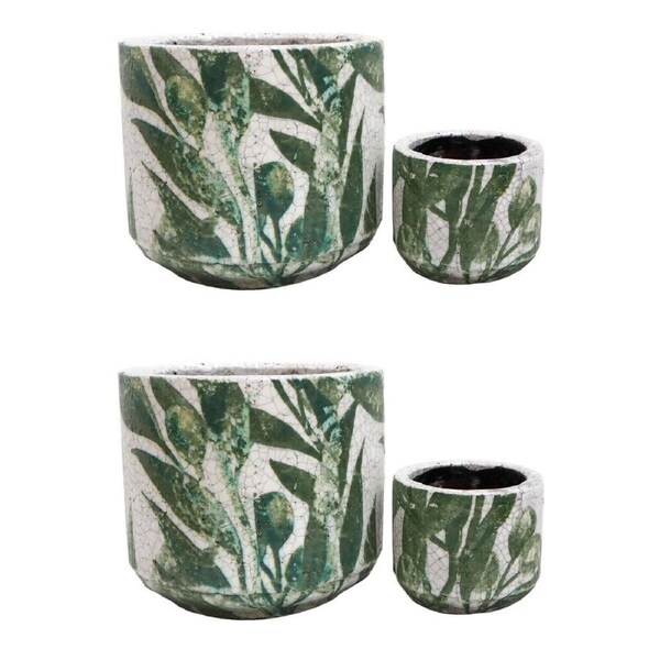 2x 2pc LVD Terracotta Indoor Decorative Planter Pot Set 15x13cm/9x7cm Olive