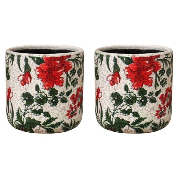 2PK LVD Terracotta Decorative Straight Planter Pot 11.5x12cm Carnation