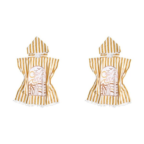 2PK LVD Microfibre Kids Towel Hooded Poncho w/ Bag 70x70cm Summer Mustard