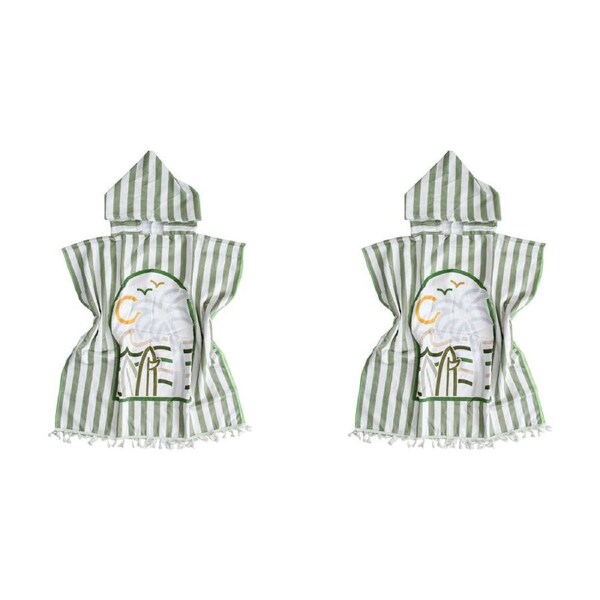 2PK LVD Microfibre Kids Towel Hooded Poncho w/ Bag 70x70cm Summer Greens