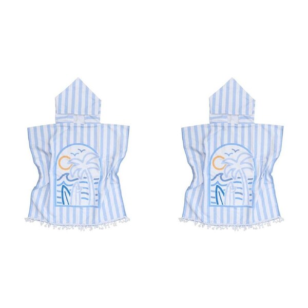 2PK LVD Microfibre Kids Towel Hooded Poncho w/ Bag 70x70cm Summer Blues