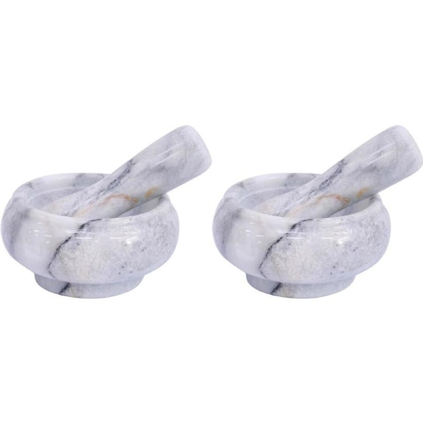 2PK LVD Small Marble Mortar & Pestle Kitchen Grinding Bowl 8.5x5cm Grey