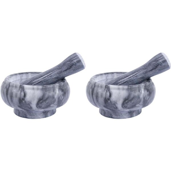 2PK LVD Small Marble Mortar & Pestle Kitchen Grinding Bowl 8.5x5cm Black