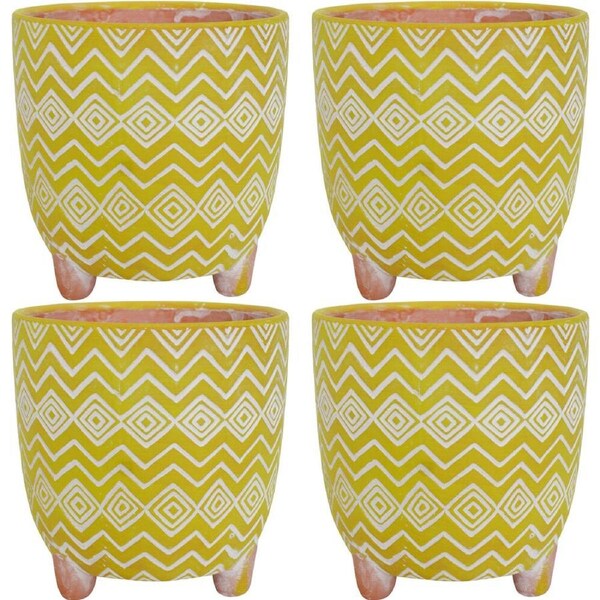 4PK LVD Terracotta Ceramic Outdoor Planter Pot Large 16x16cm Funky Green