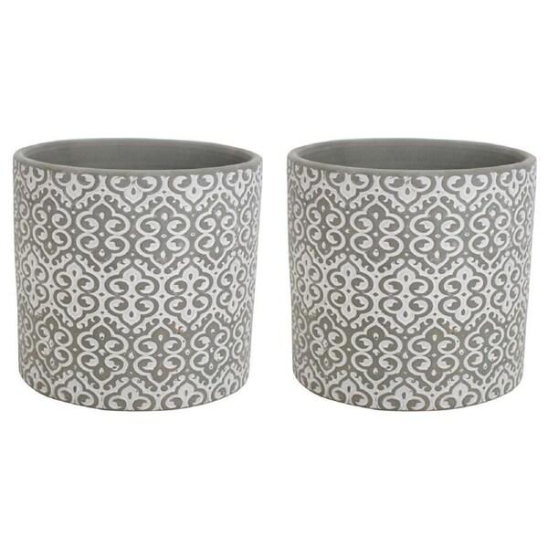 2PK LVD Terracotta Ceramic Decorative Planter Scroll 13.5x12.5cm Grey
