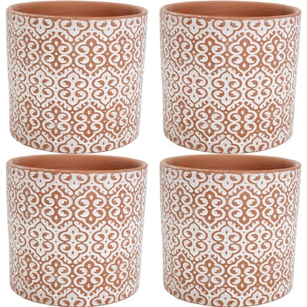 4PK LVD Terracotta Ceramic Decorative Planter Scroll 13.5x12.5cm Coffee
