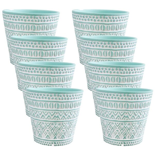 8PK LVD Ceramic Decorative Indoor Planter Pot Tribal 3 13x12cm Mint Green