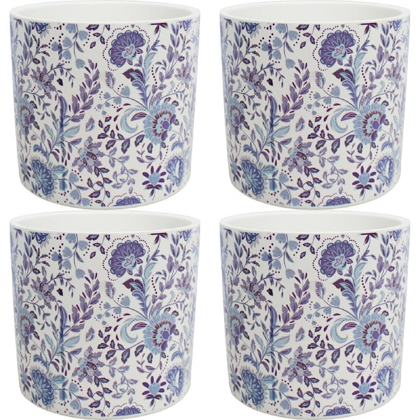 4PK LVD Ceramic Outdoor Decorative Planter Pot Floral 13x12cm Blue/Purple