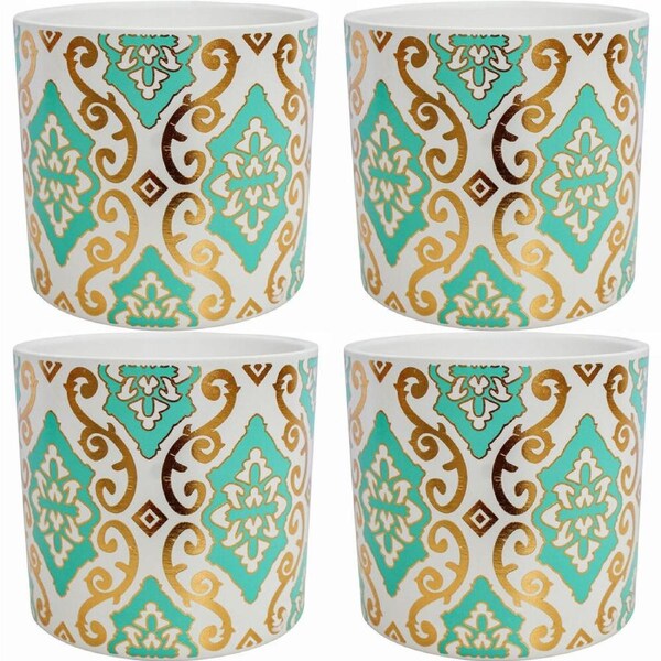 4PK LVD Ceramic Decorative Indoor Planter Pot Indie 13x12cm Gold/Turquoise