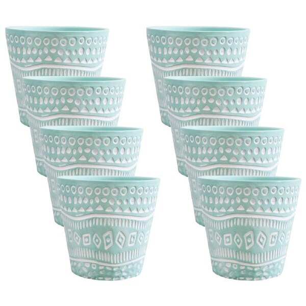 8PK LVD Ceramic Decorative Indoor Planter Pot Tribal 2 13x12cm Mint Green